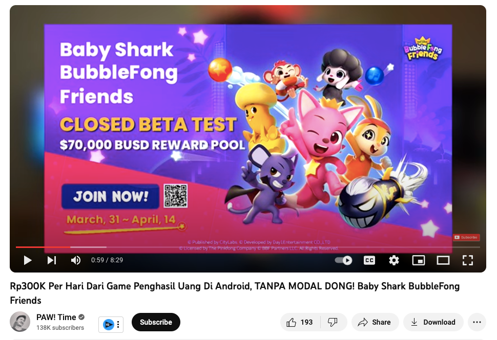 pawtime youtube video for baby shark