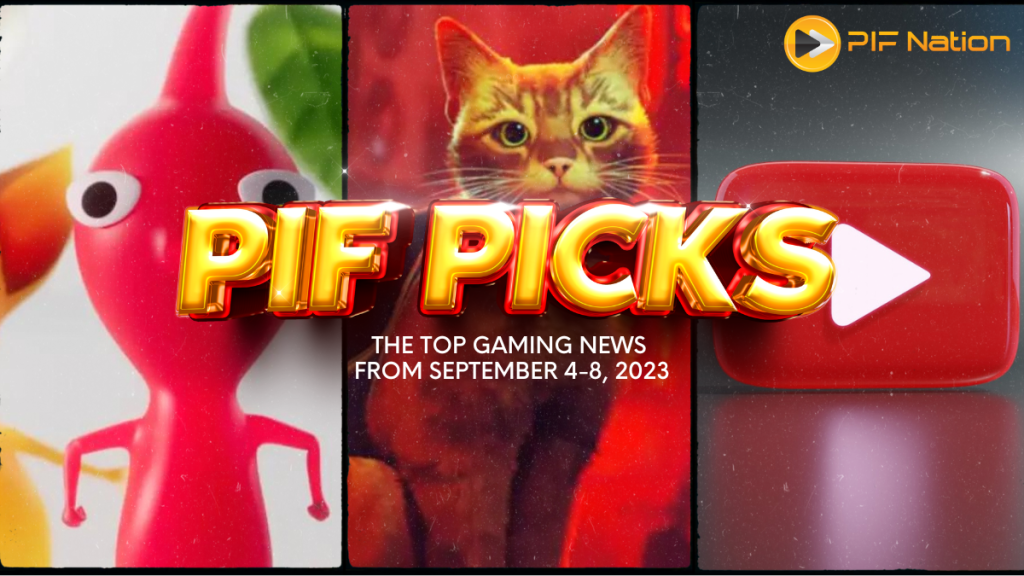 Pikmin Finder, Stray Cat, and Youtube icons behind the PIF Picks text
