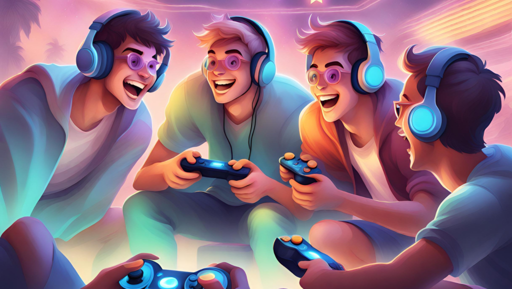 fun qa banner: Players having fun playing a video game